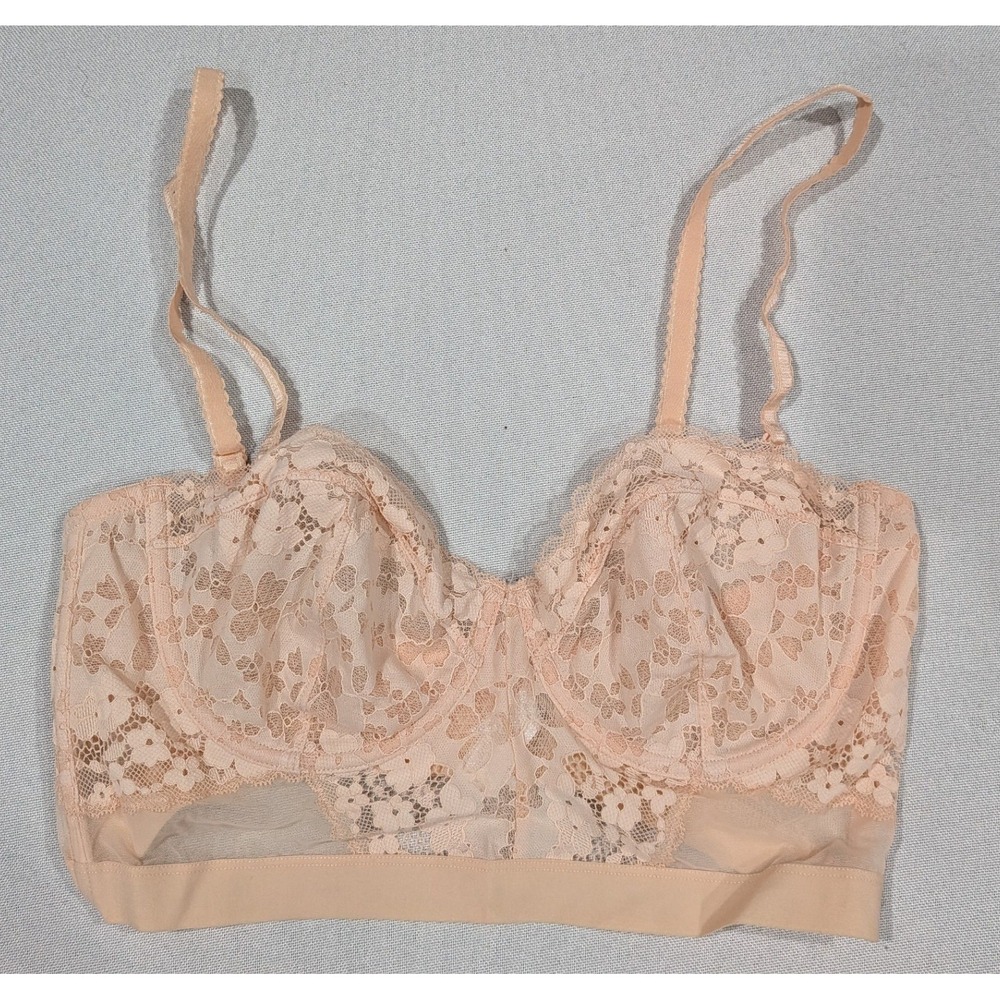 Moi Bralette Women L Pink Excellent Lace Longline Underwire Mesh Adjustable